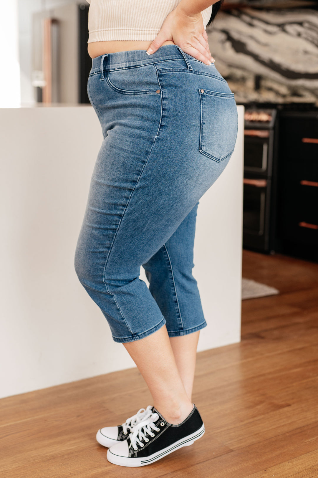 Alora High Rise Cool Denim Pull On Capri Jeans