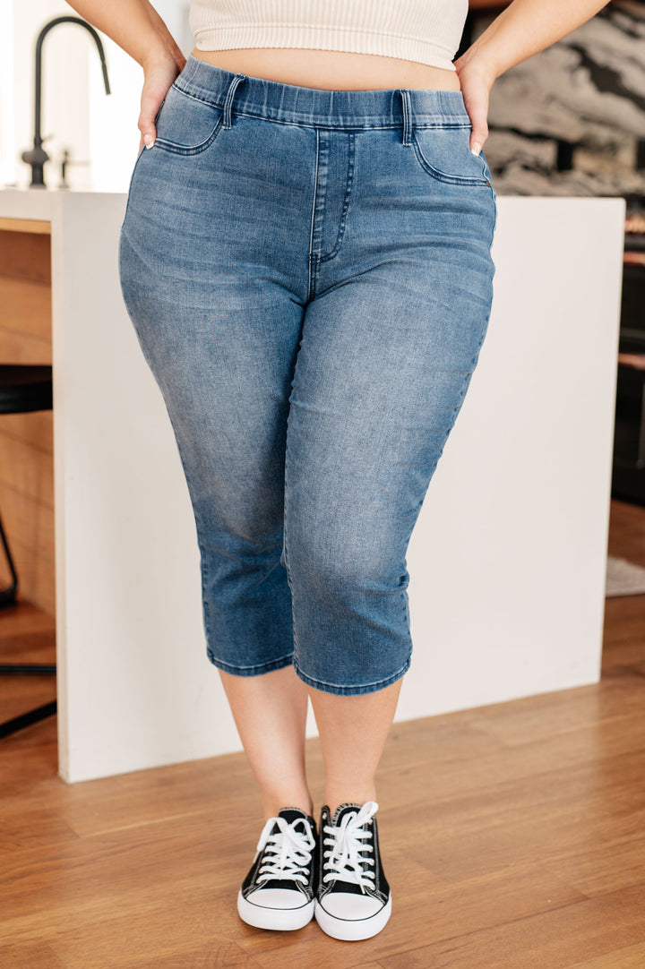 Alora High Rise Cool Denim Pull On Capri Jeans