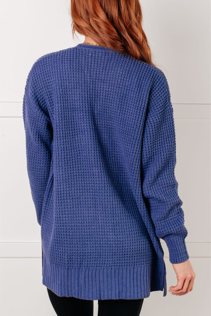 Everything Layer Waffle Knit Open Front Cardigan in Marlin