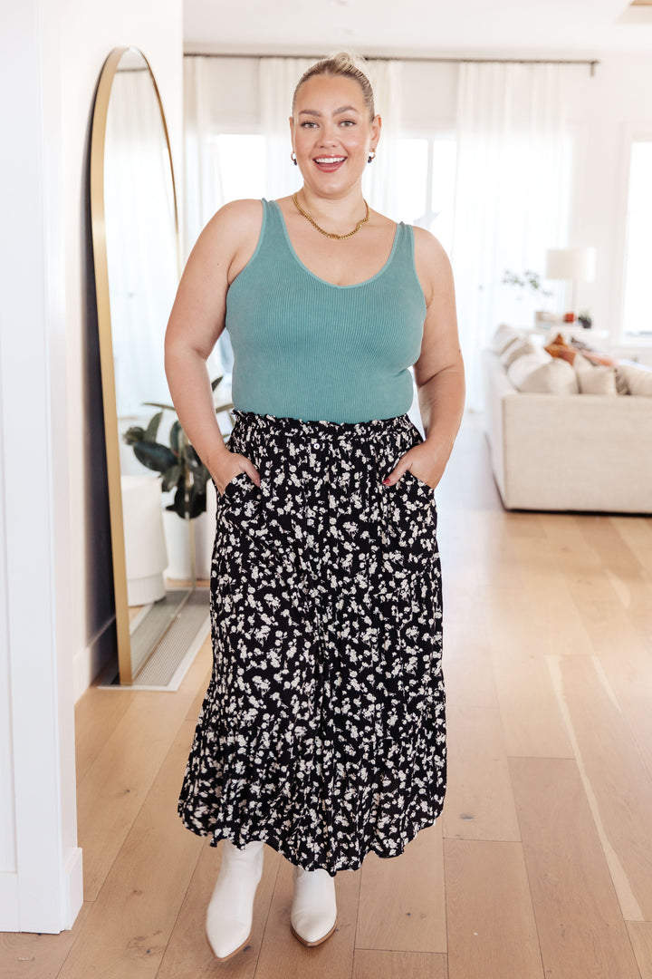 Here to Stay Black and White Floral Maxi Skirt