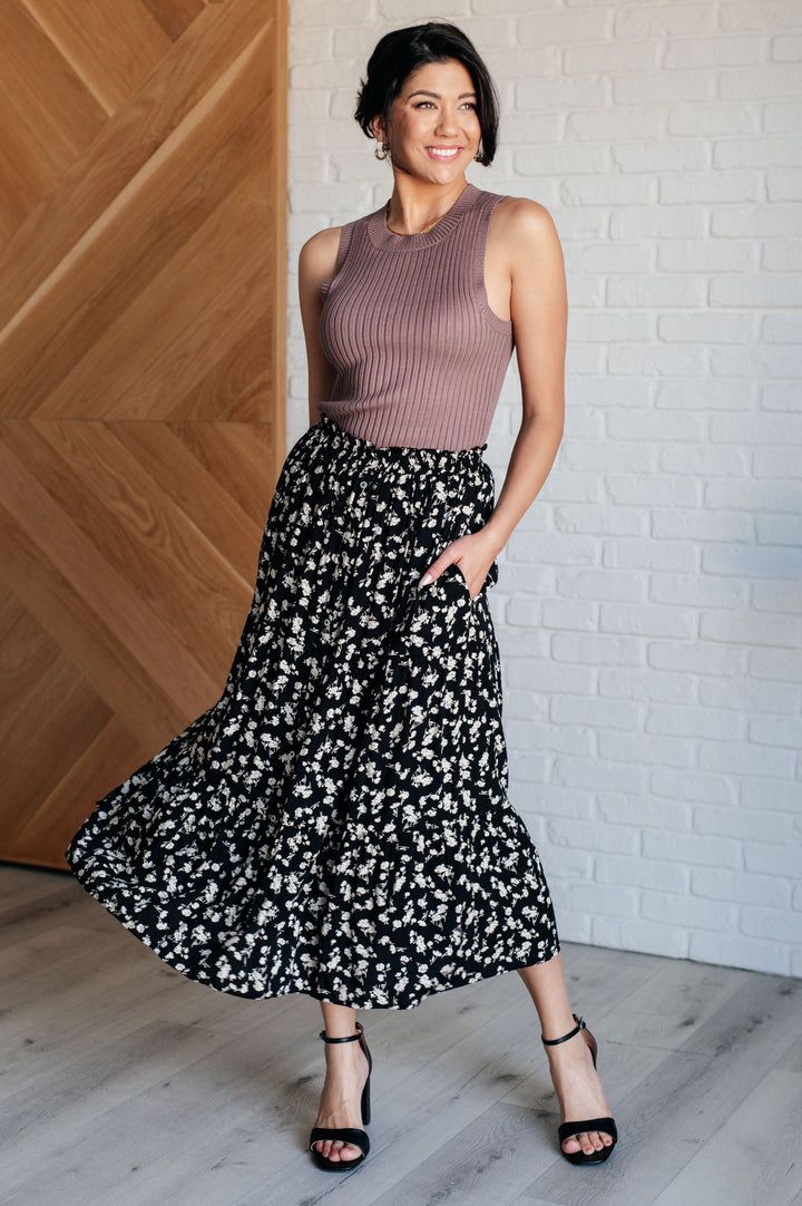 Here to Stay Black and White Floral Maxi Skirt