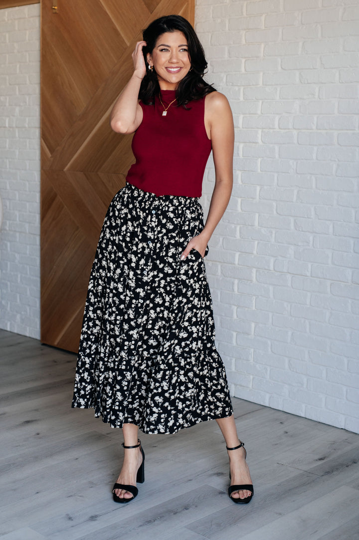 Here to Stay Black and White Floral Maxi Skirt