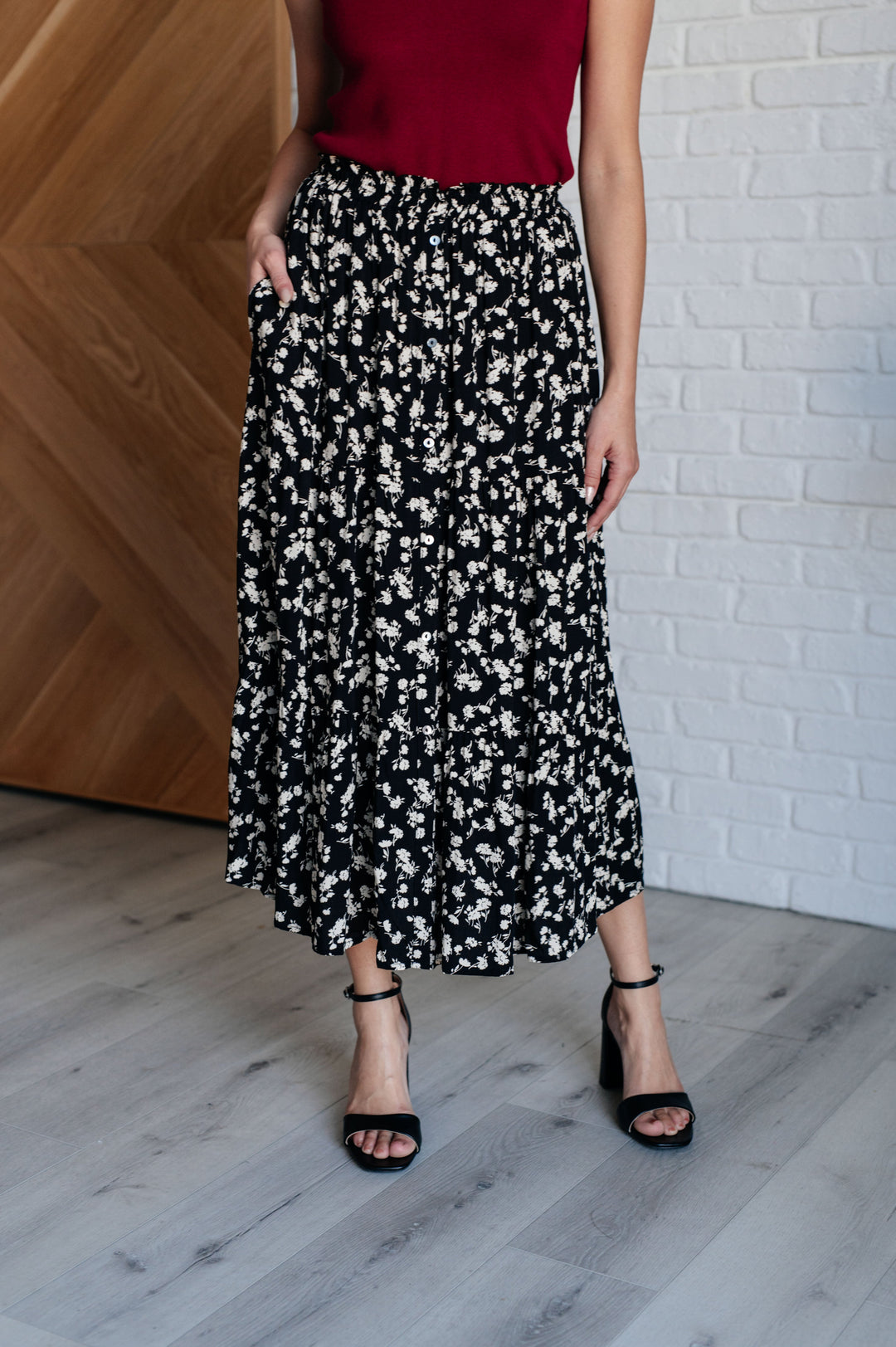 Here to Stay Black and White Floral Maxi Skirt