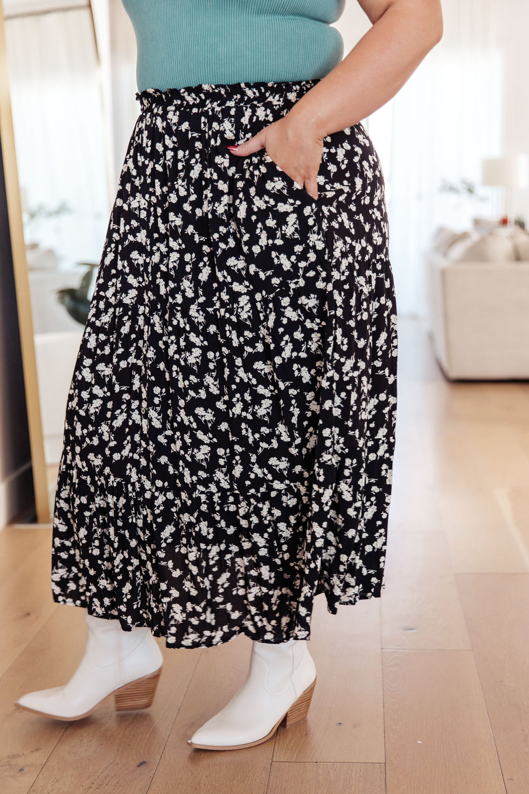 Here to Stay Black and White Floral Maxi Skirt