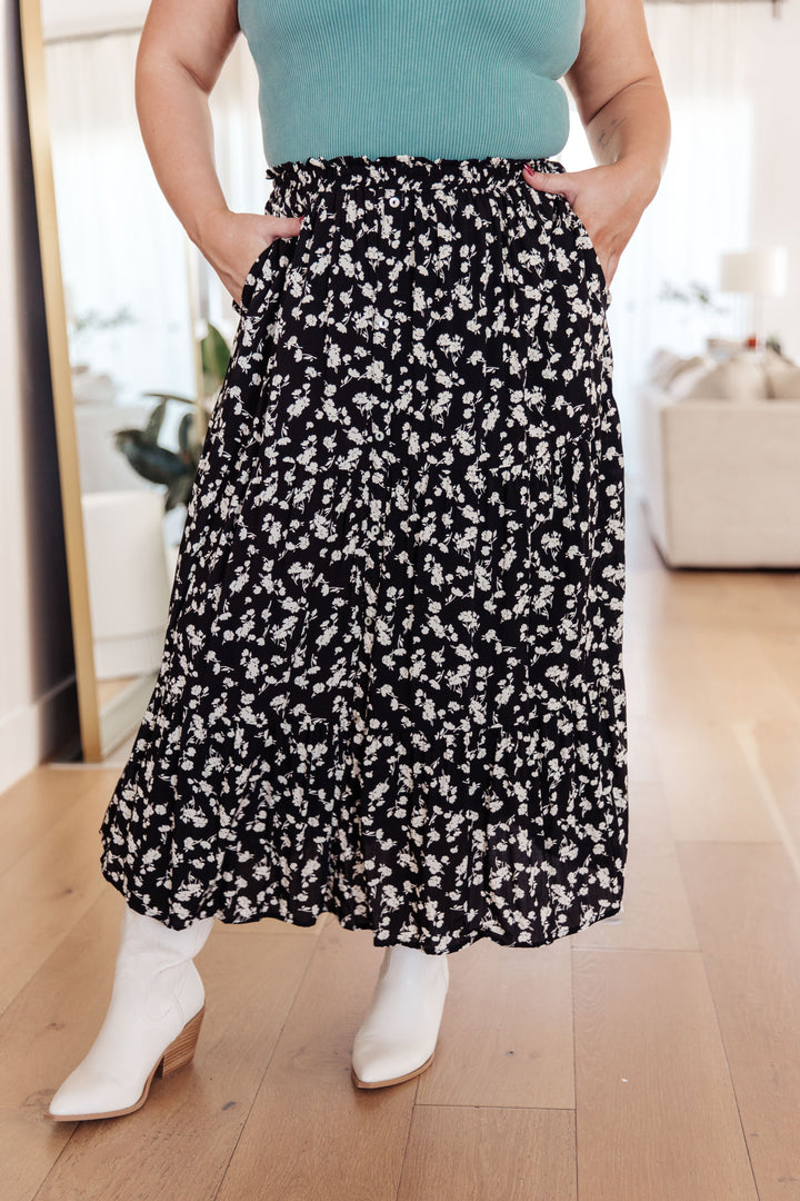 Here to Stay Black and White Floral Maxi Skirt