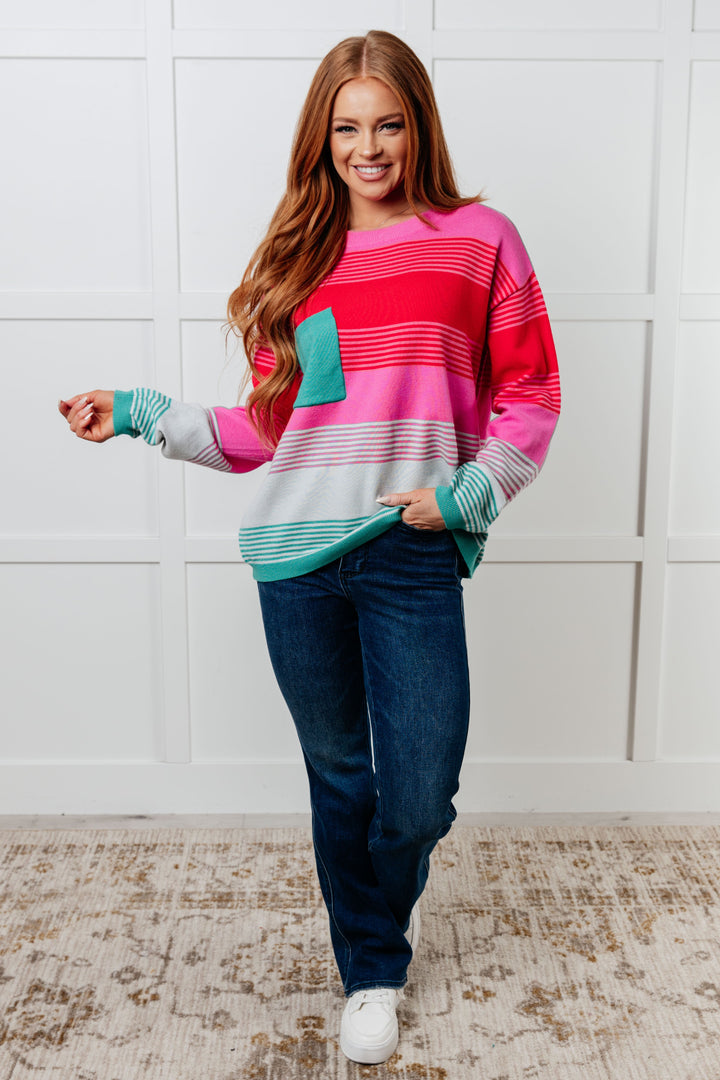 Gradual Feelings Striped Sweater in Pink and Red