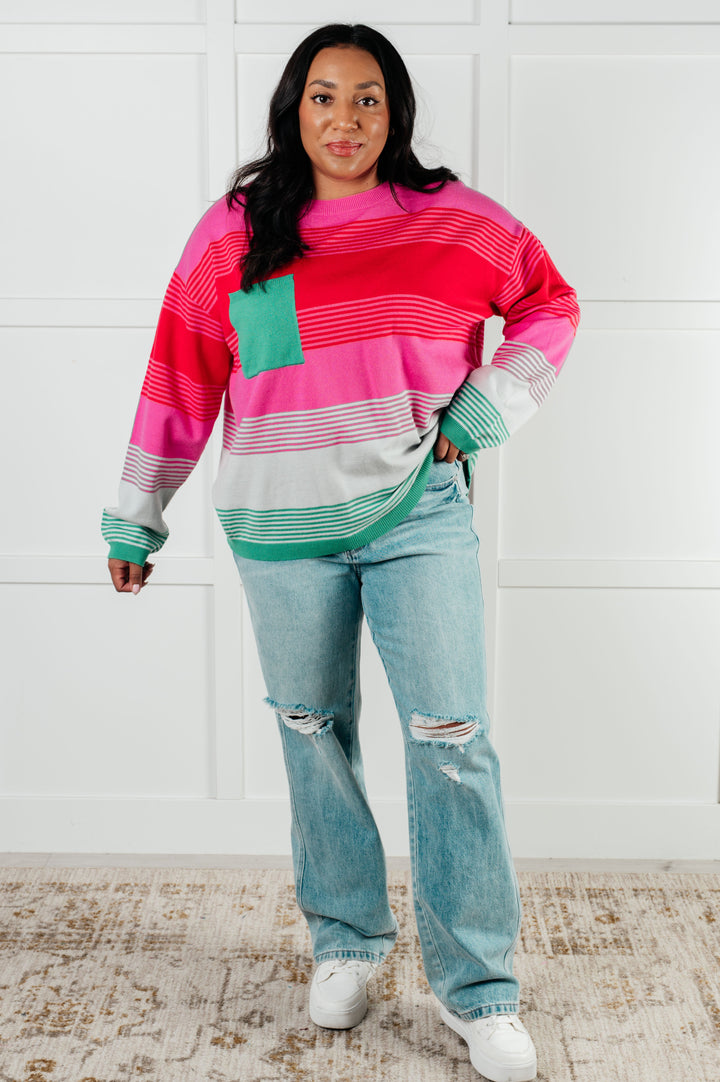 Gradual Feelings Striped Sweater in Pink and Red