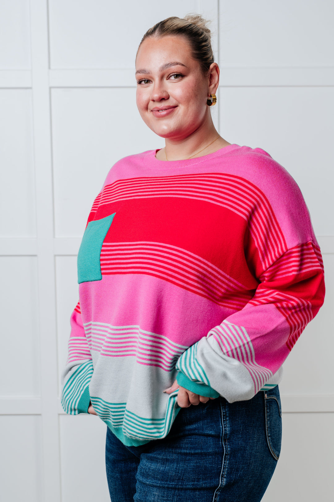 Gradual Feelings Striped Sweater in Pink and Red