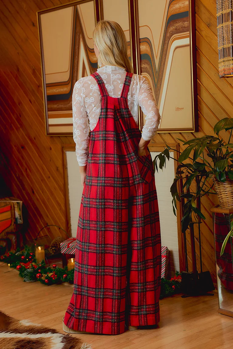 Christmas Classic Red Tartan Plaid Overalls
