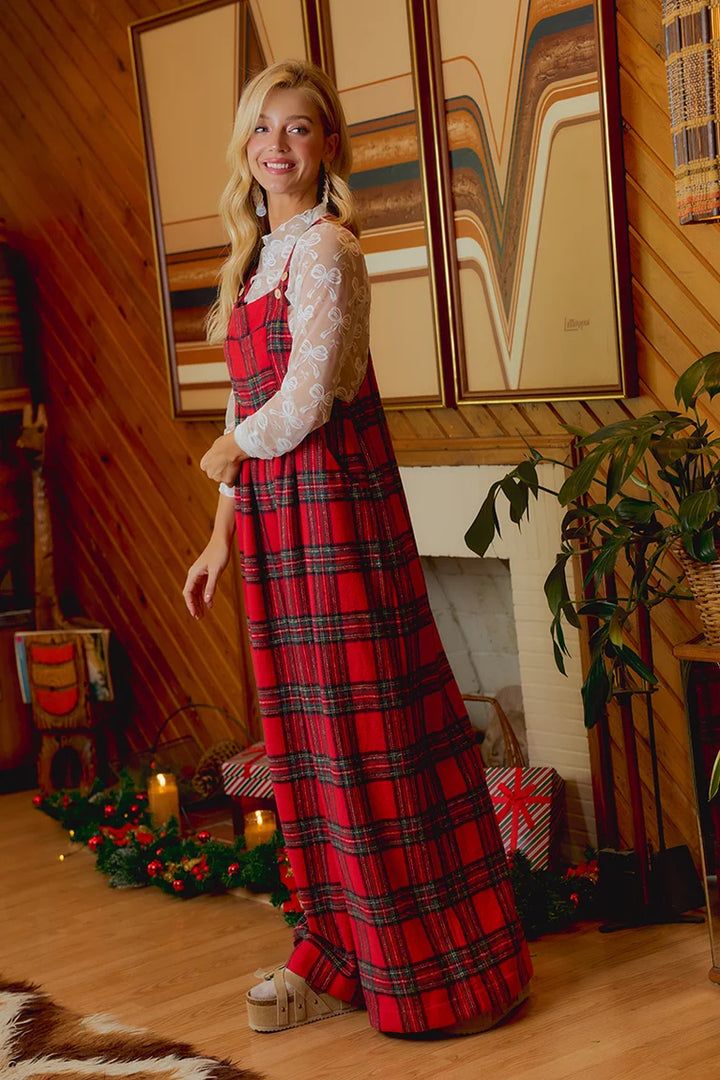 Christmas Classic Red Tartan Plaid Overalls