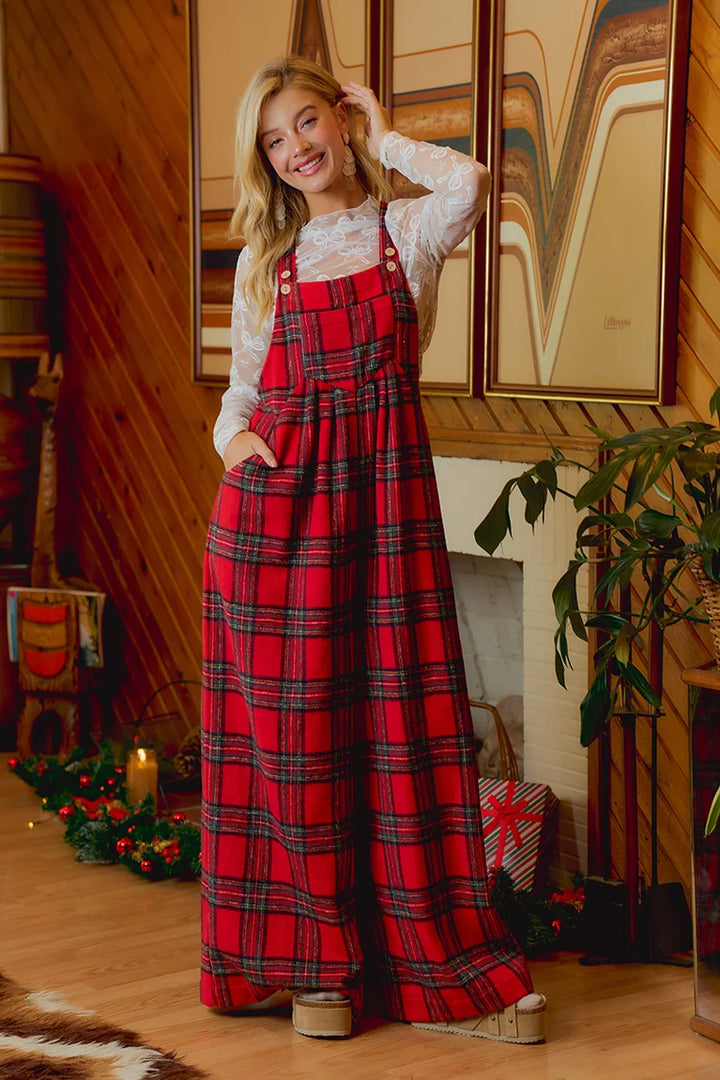 Christmas Classic Red Tartan Plaid Overalls