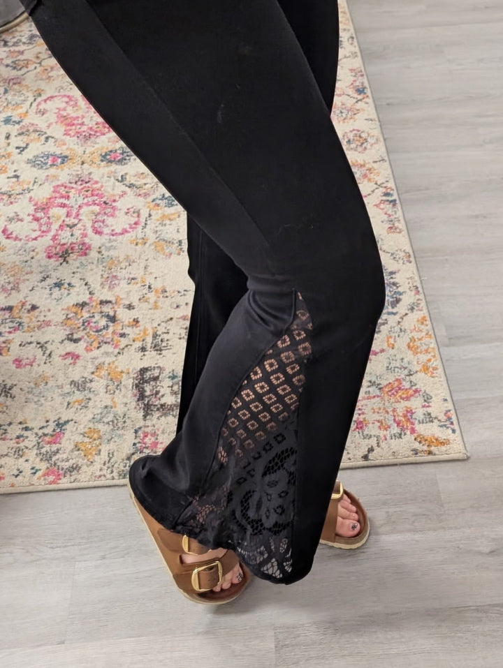 Jacqueline Lace Hem Medium Rise Black Ultra Flare Jeans by Judy Blue