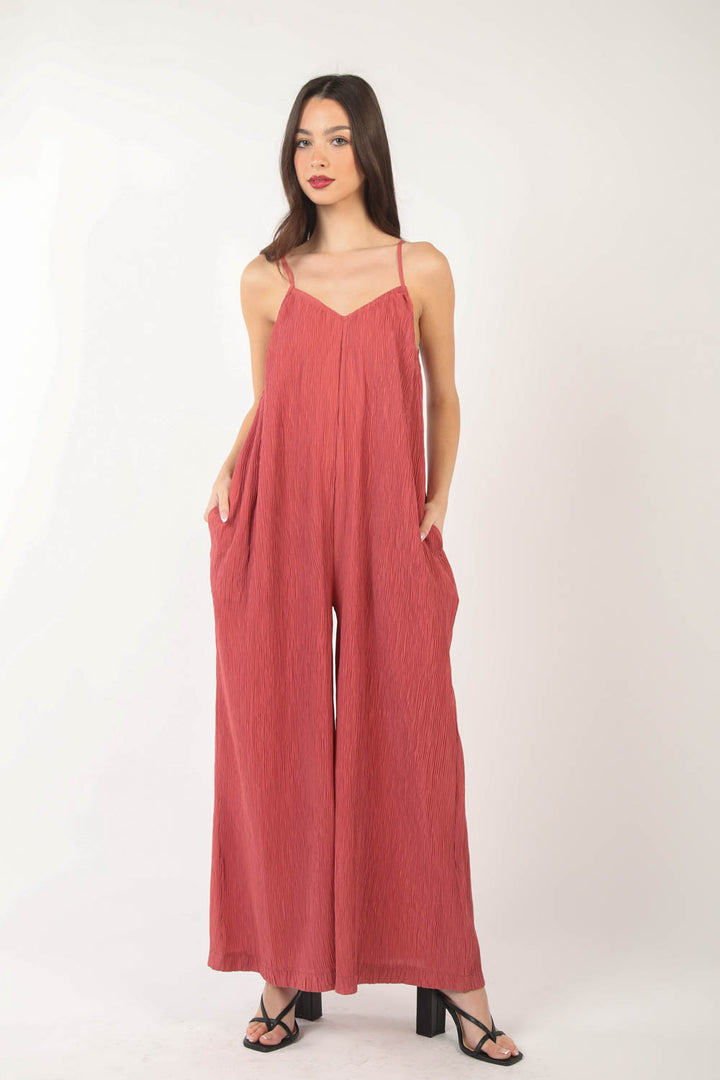 Something To Remember Sleeveless Pleated Wide Leg Jumpsuit w/ Pockets