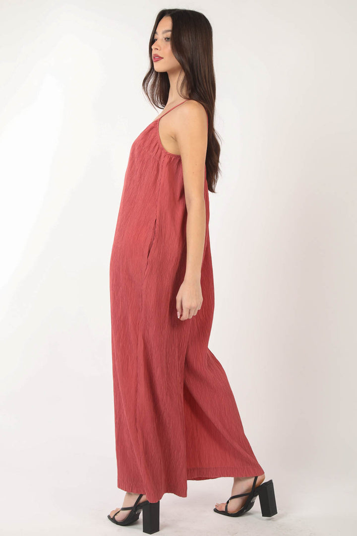Something To Remember Sleeveless Pleated Wide Leg Jumpsuit w/ Pockets