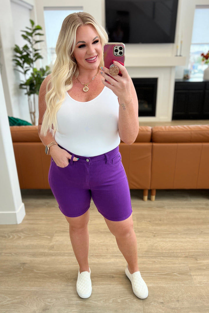 Bria High Rise Control Top Cuffed Shorts in Purple