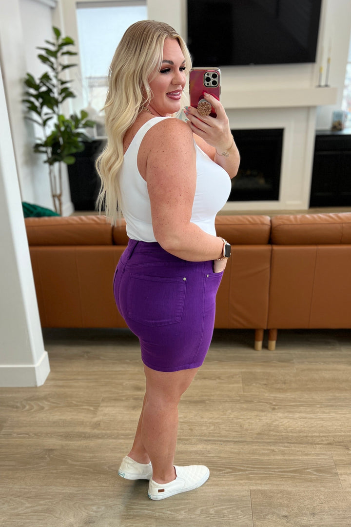 Bria High Rise Control Top Cuffed Shorts in Purple