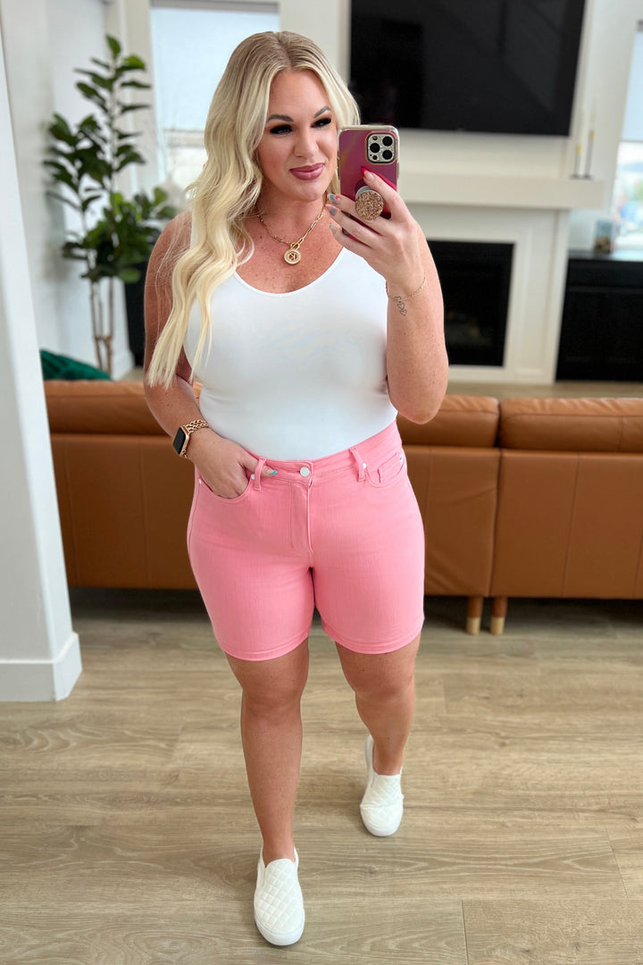 Bria High Rise Control Top Cuffed Shorts in Pink