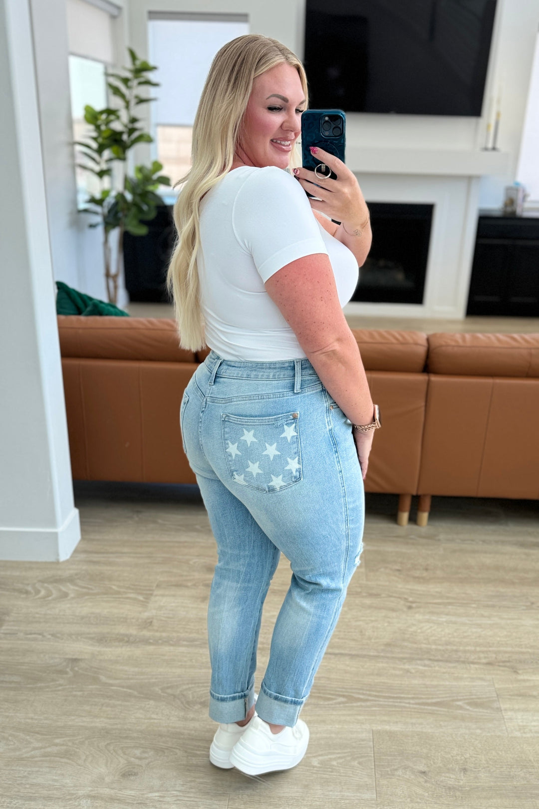 Party in the USA Mid Rise Star Pocket Boyfriend Jeans