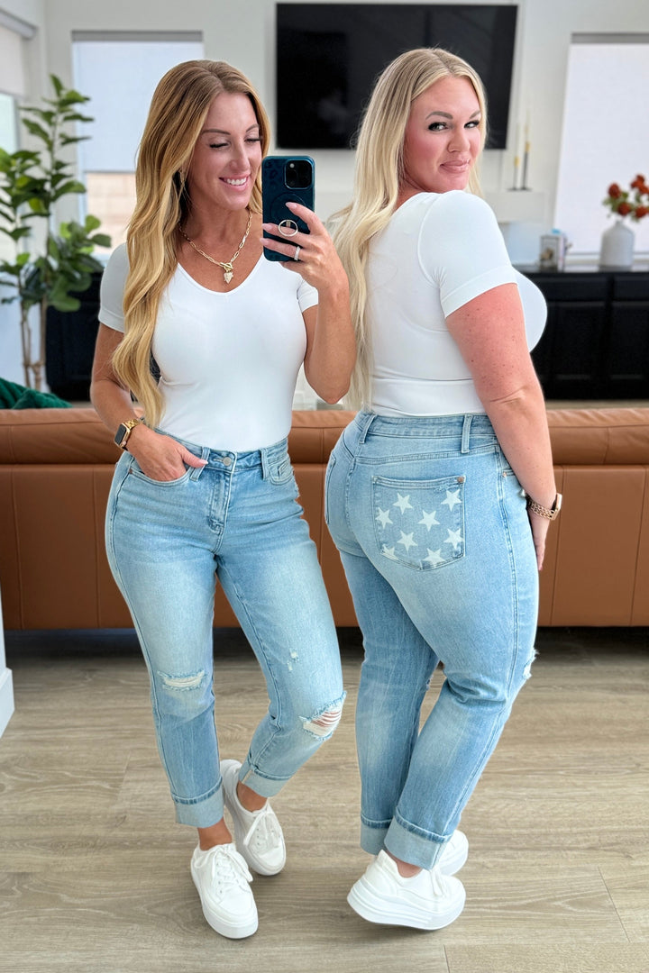 Party in the USA Mid Rise Star Pocket Boyfriend Jeans