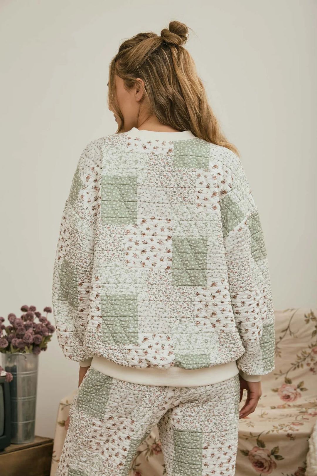Good Idea Multi-Floral Patchwork Long Sleeve Knit Top