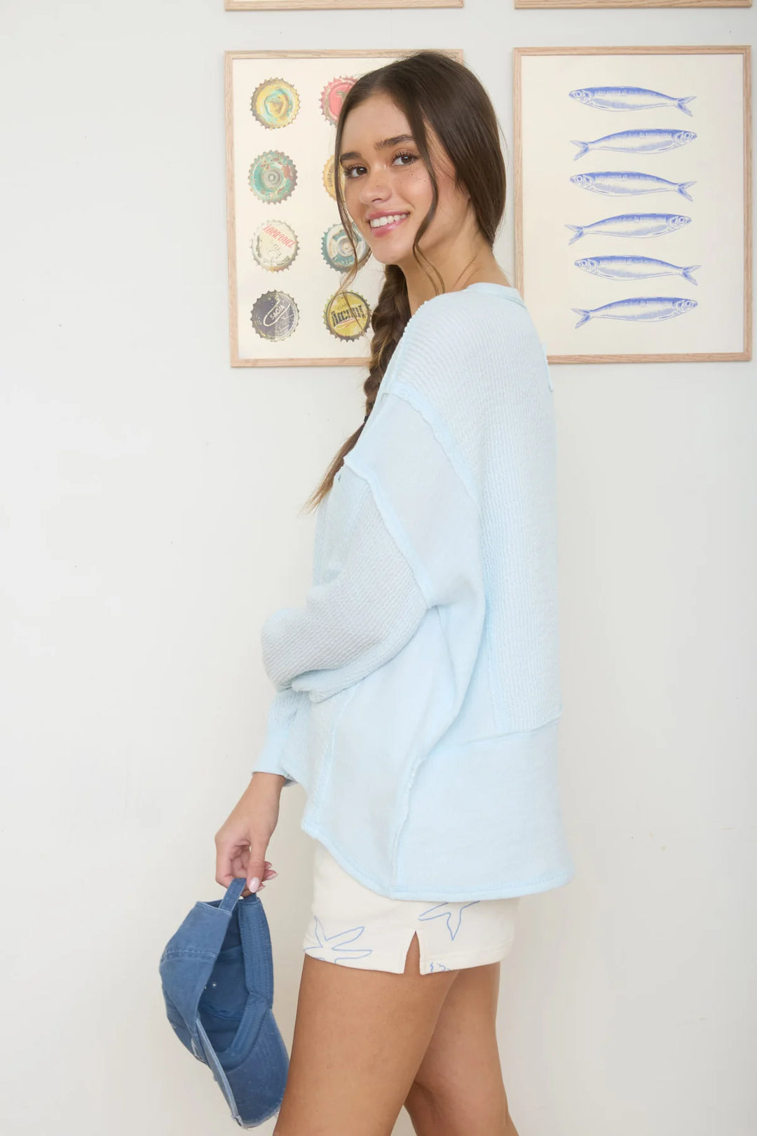 Just Too Good Baby Blue Long Sleeve Top