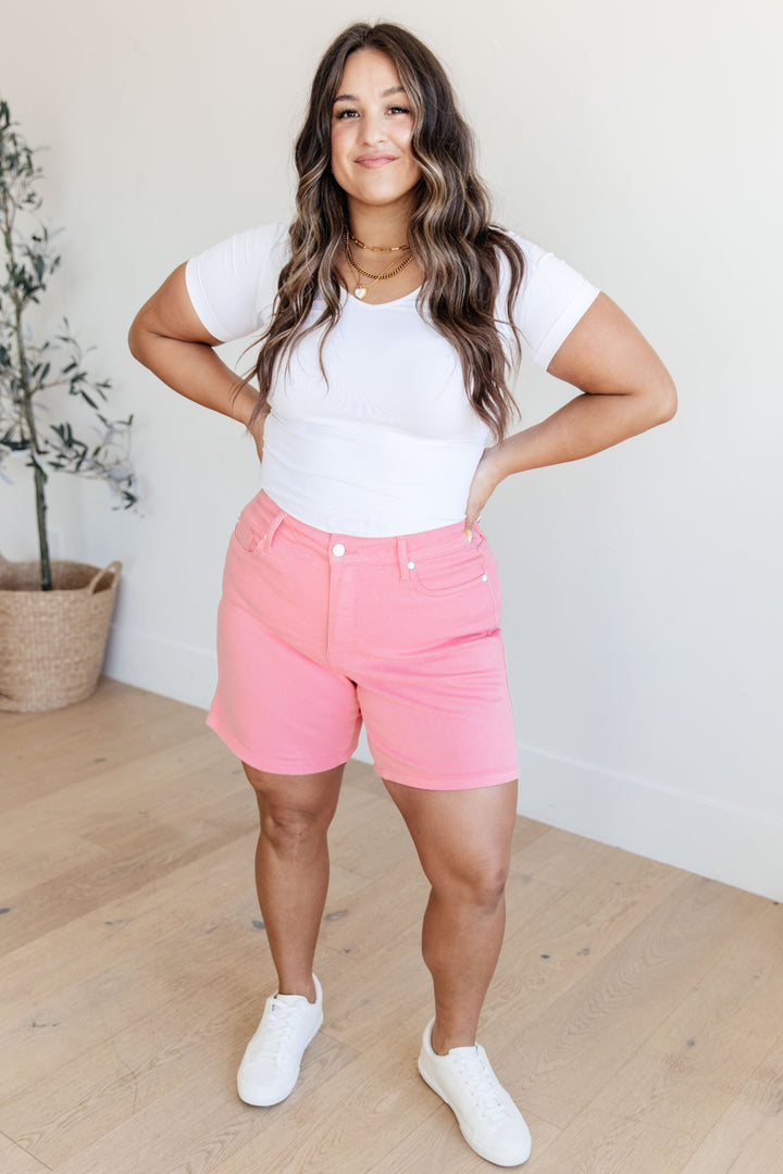 Bria High Rise Control Top Cuffed Shorts in Pink