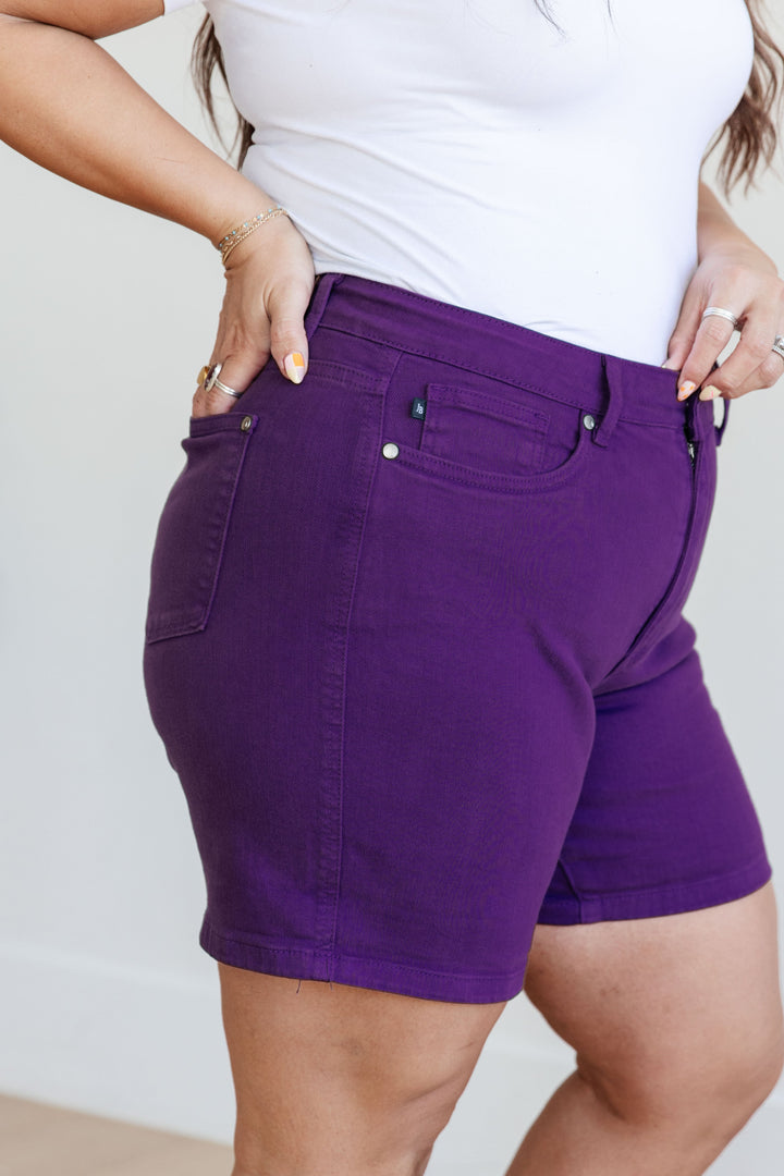 Bria High Rise Control Top Cuffed Shorts in Purple