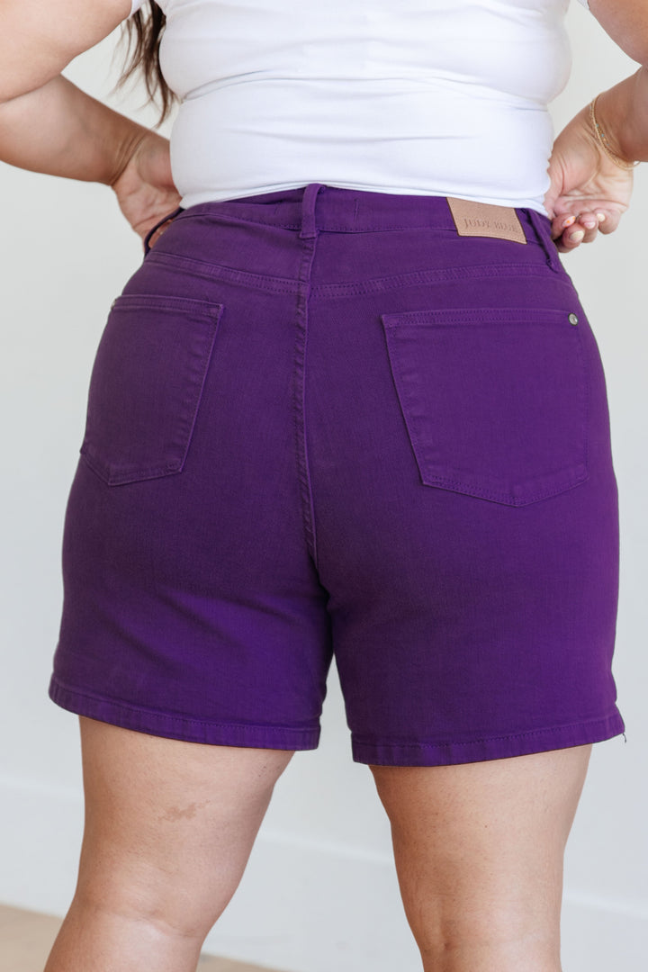 Bria High Rise Control Top Cuffed Shorts in Purple