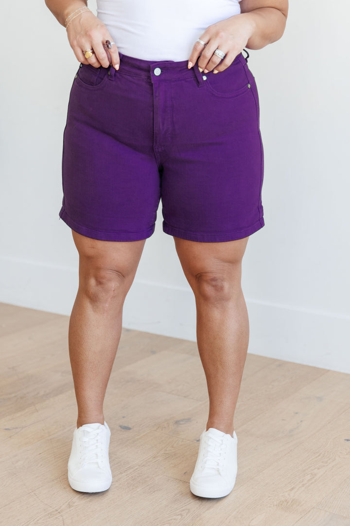 Bria High Rise Control Top Cuffed Shorts in Purple