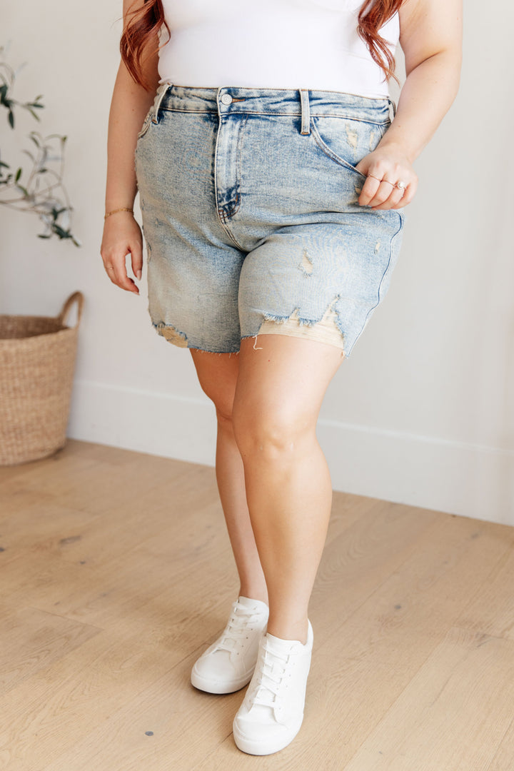 Luna High Rise Mineral Wash Distressed Boyfriend Shorts