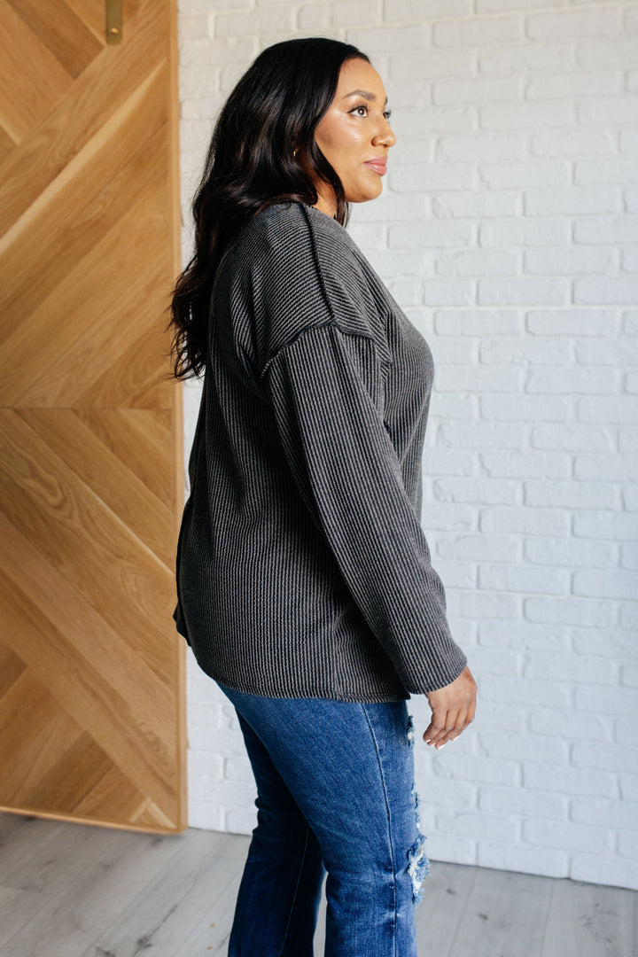 Kinda Sorta Ribbed Top in Charcoal --