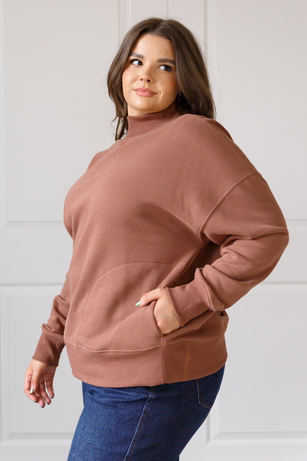 Wish I Knew Mock Neck Pullover in Cocoa