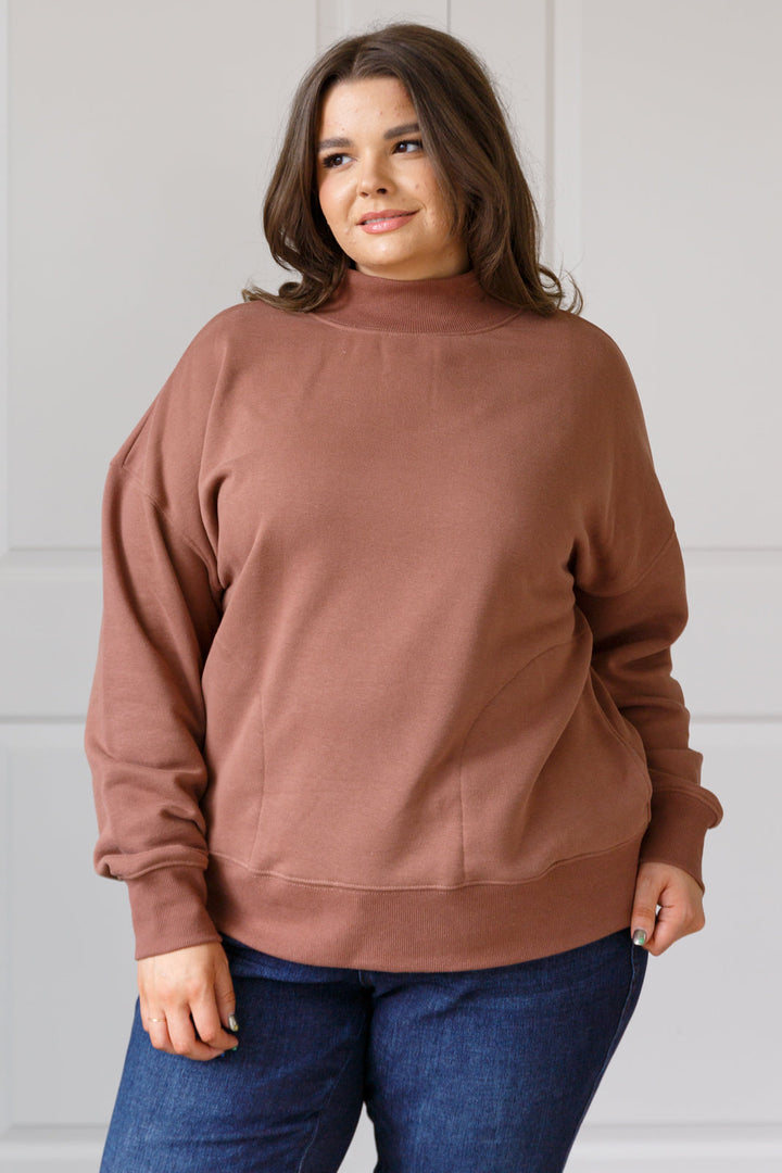 Wish I Knew Mock Neck Pullover in Cocoa