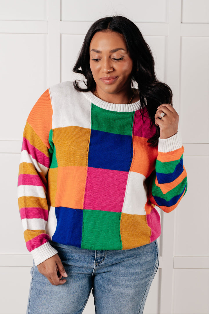 Manifesting Moment Checkered Color Block Sweater