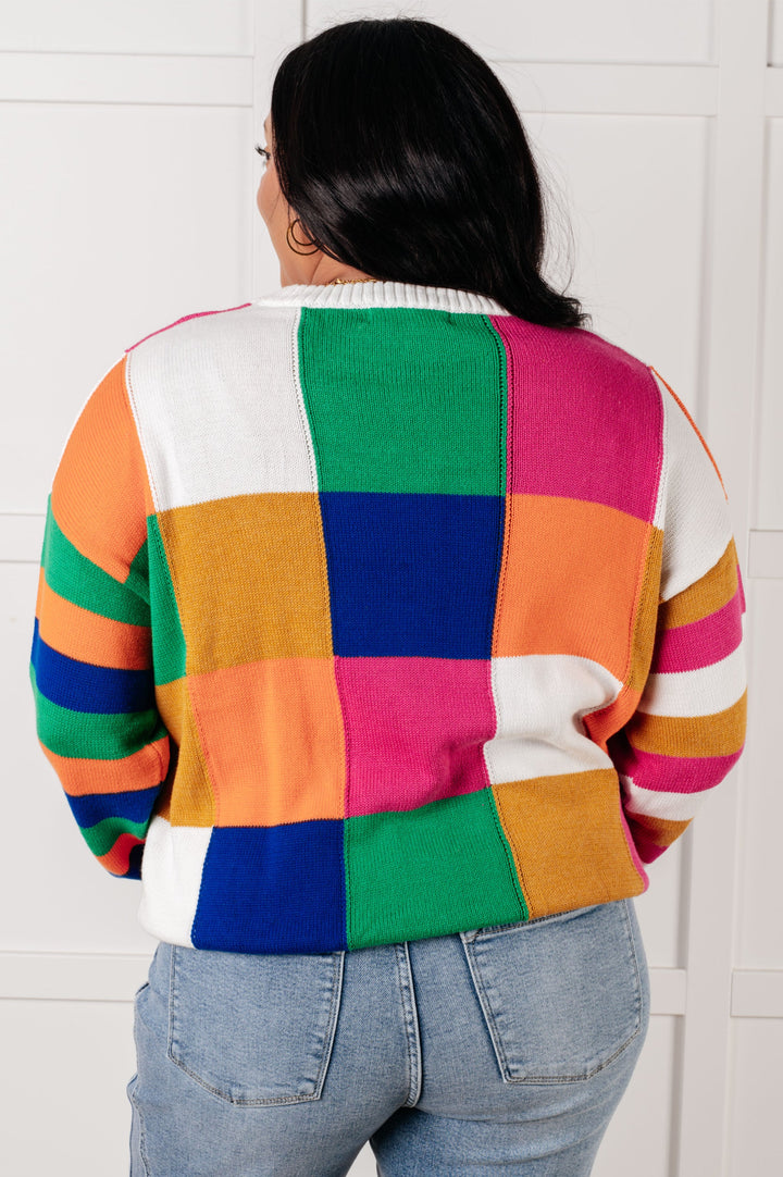 Manifesting Moment Checkered Color Block Sweater