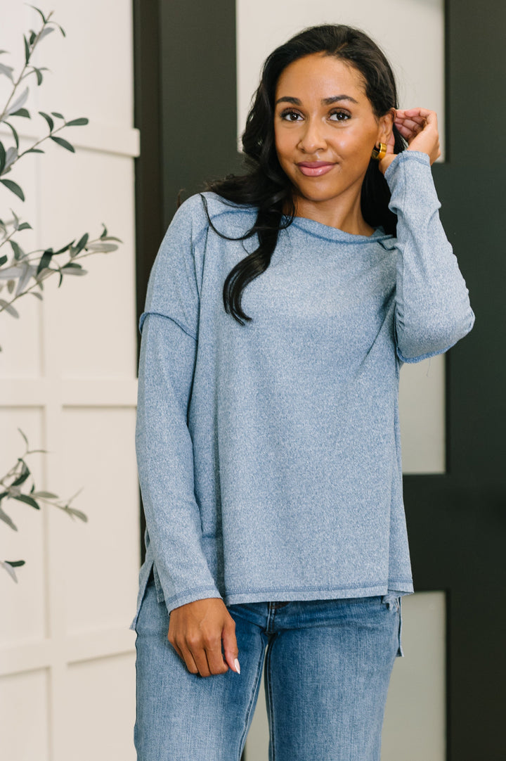 Feeling So Sweet Heathered Pullover in Dusty Blue