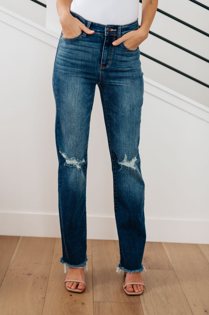 Jules High Rise Distressed Straight Jeans