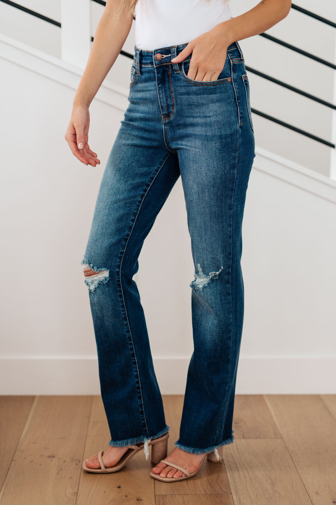 Jules High Rise Distressed Straight Jeans