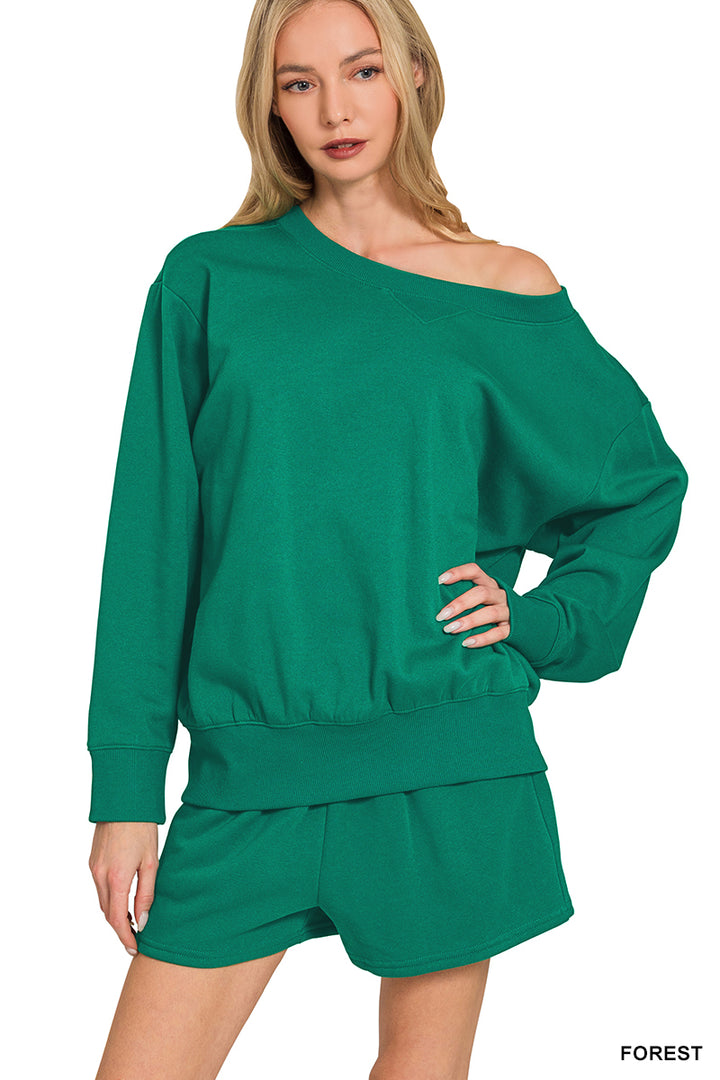 Fleece boat neck sweatshirts & shorts 2pcs set