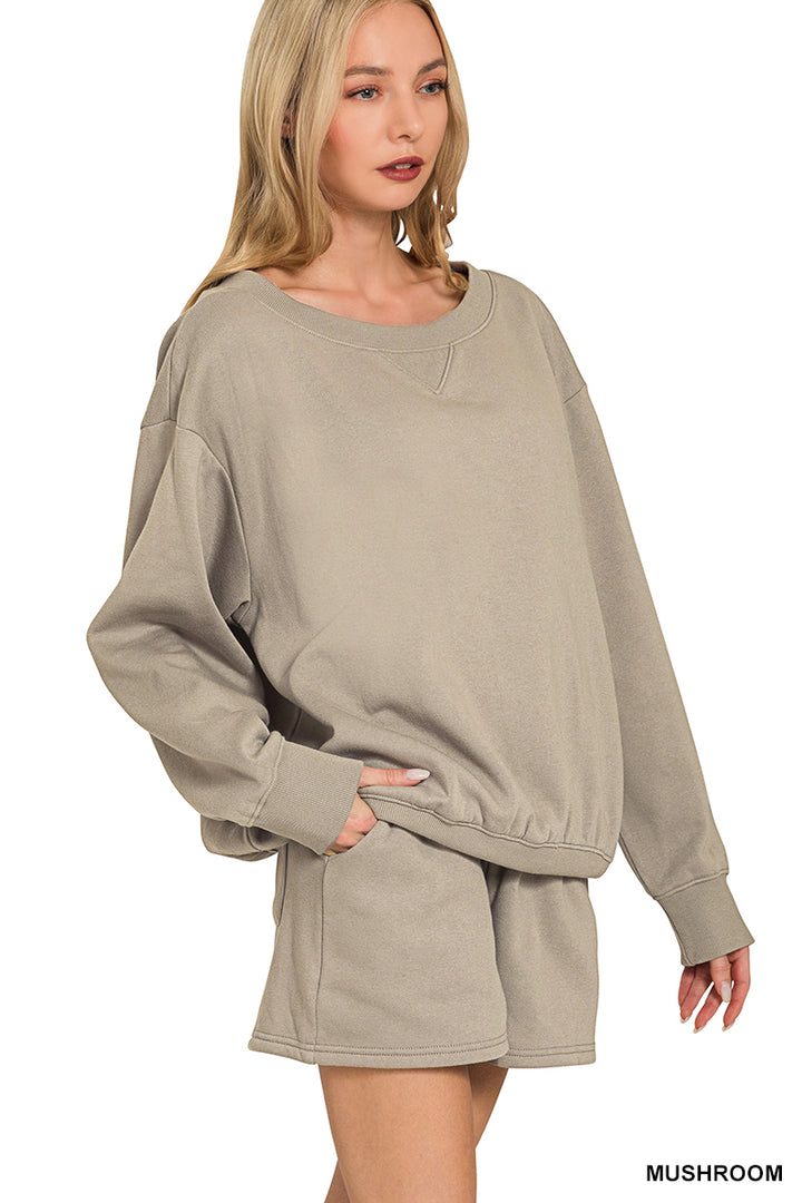 Fleece boat neck sweatshirts & shorts 2pcs set