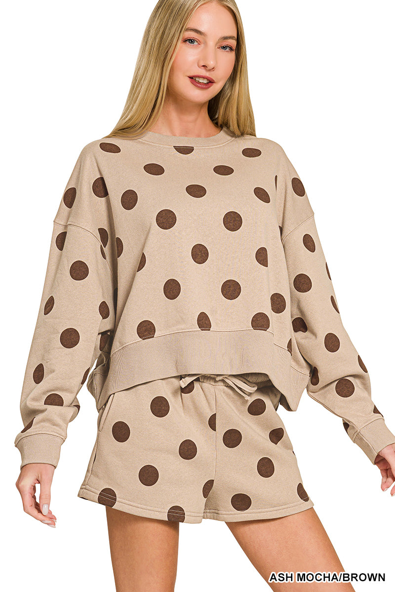 Love Always Beige and Brown Polka Dot Pullover Shorts Set