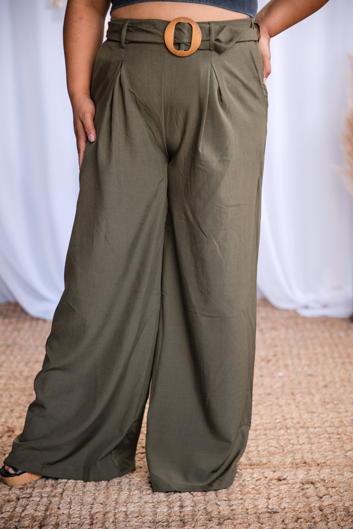 Out for the Day Belted Wide Leg Pants in Olive