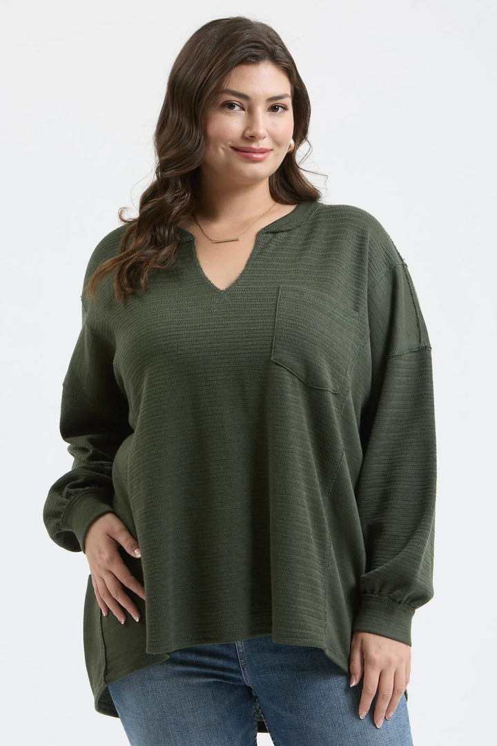 I Can't Forget Dark Olive V-Neck Long Sleeve Top