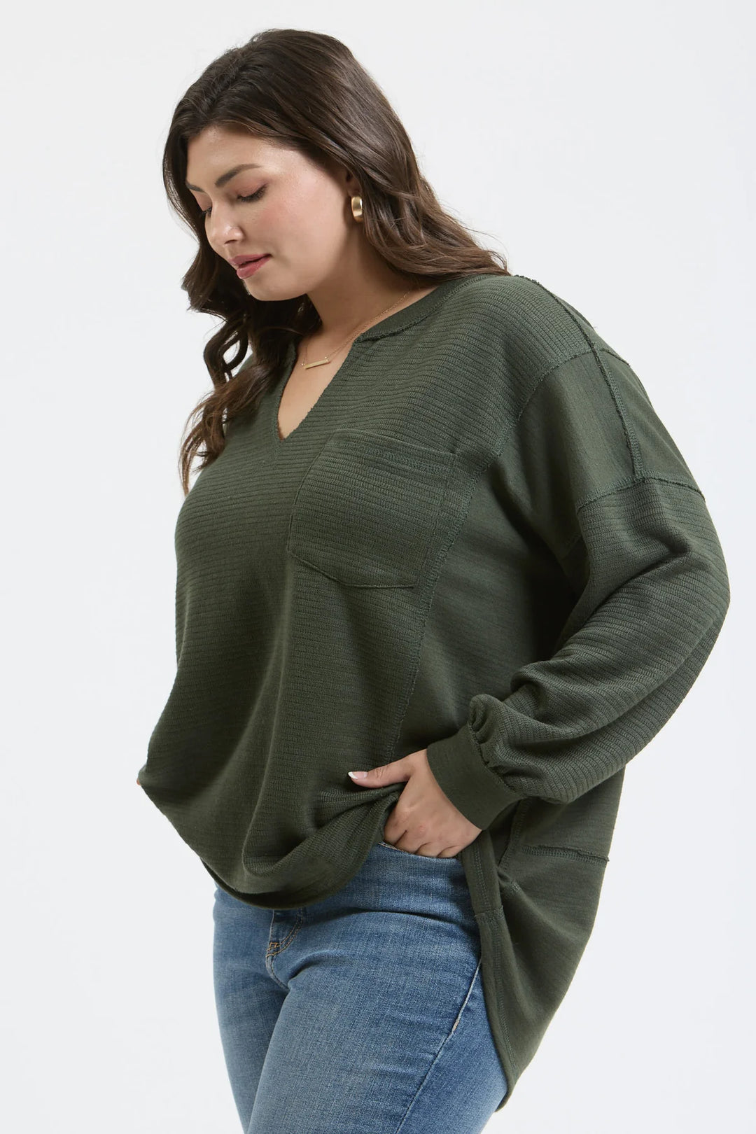 I Can't Forget Dark Olive V-Neck Long Sleeve Top