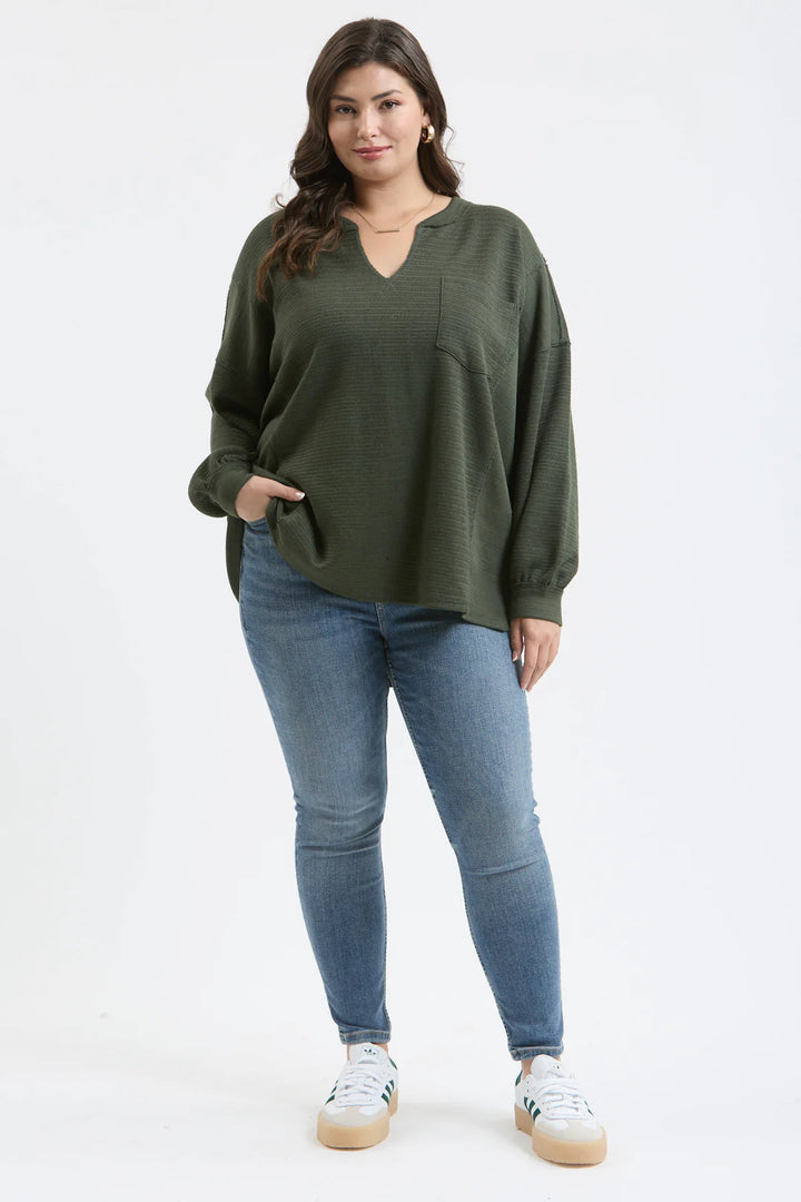 I Can't Forget Dark Olive V-Neck Long Sleeve Top