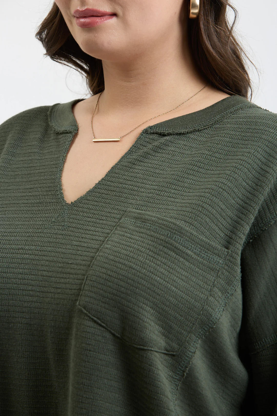 I Can't Forget Dark Olive V-Neck Long Sleeve Top