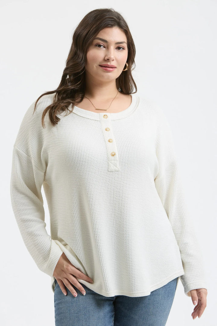 Can't Replace You Waffle Knit Long Sleeve Henley in Cream