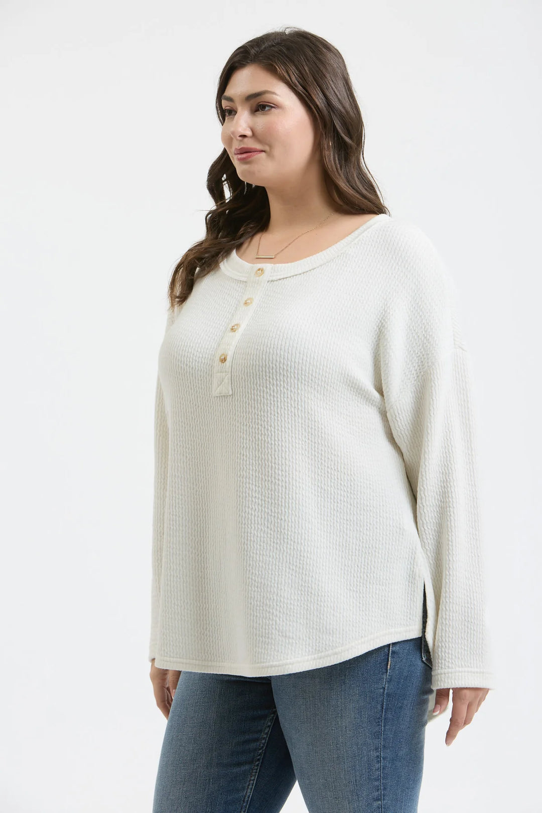 Can't Replace You Waffle Knit Long Sleeve Henley in Cream