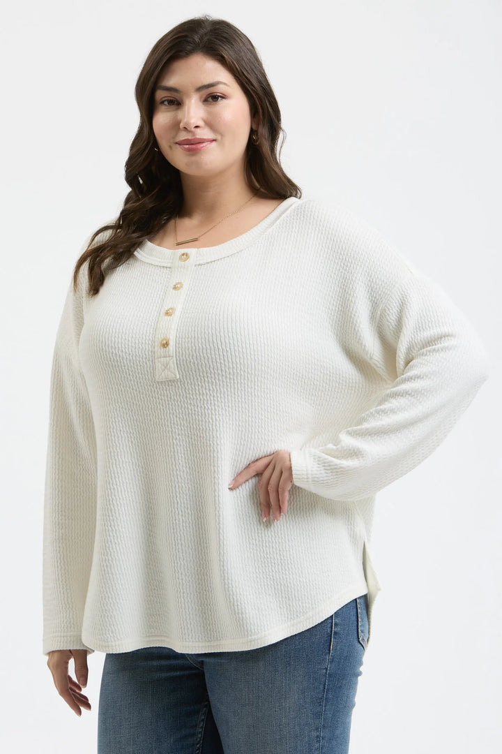 Can't Replace You Waffle Knit Long Sleeve Henley in Cream