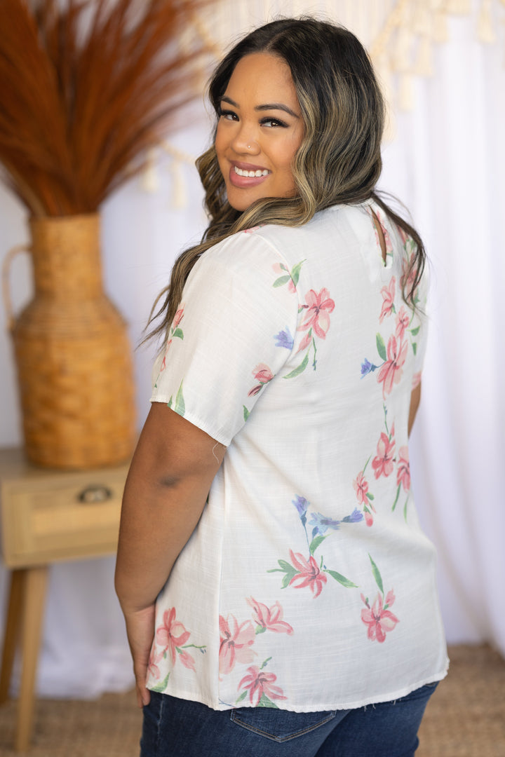 Until Next Time Floral Short Sleeve Top in White